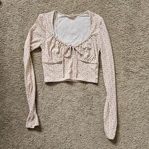 Aeropostale Cropped Floral Tie Front Long Sleeve